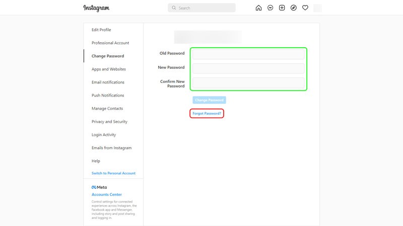 سایت اینستا برای بازیابی رمز
