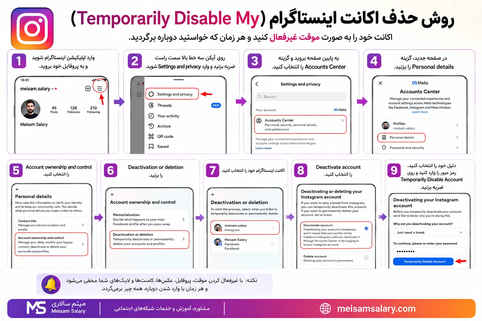 روش حذف اکانت اینستاگرام temporarily disable my